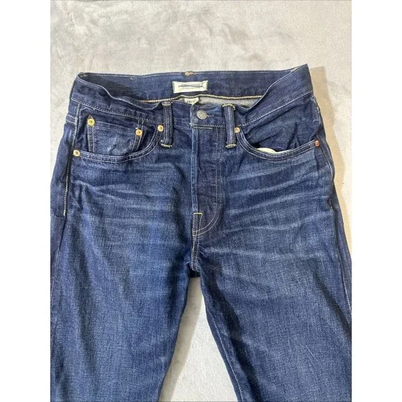 AE77 The Loose Japanese Selvedge Jeans Men’s 28x32 Dark Wash Button Fly Denim - Picture 3 of 10